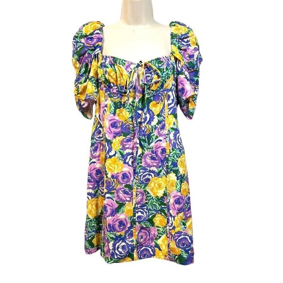 Zara Corset Mini Dress Size M Colorful Floral Scoop Neck Puff Ruched NWT - Picture 2 of 16